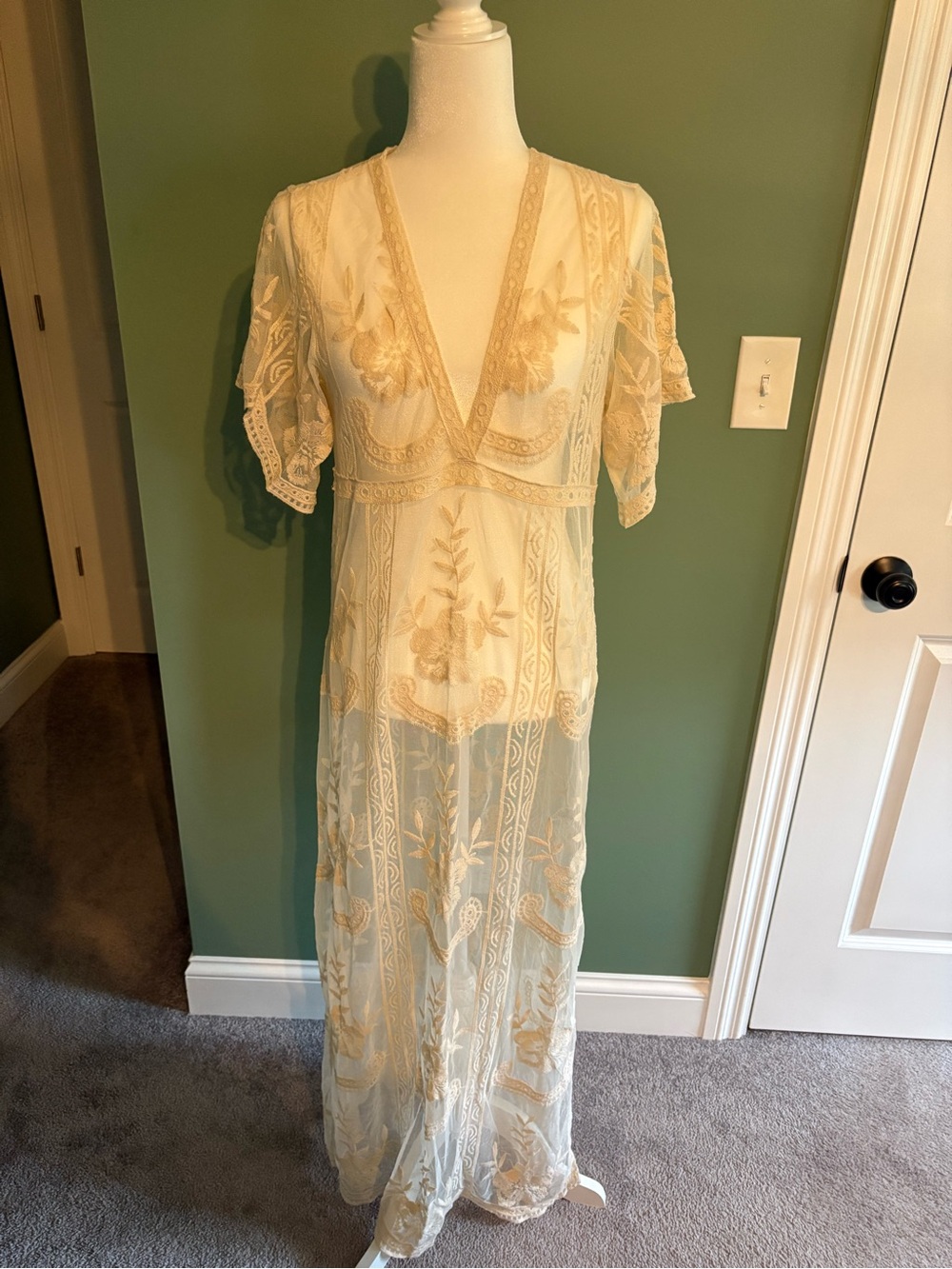 Elegant Lace Maxi Swim Coverup in Cream